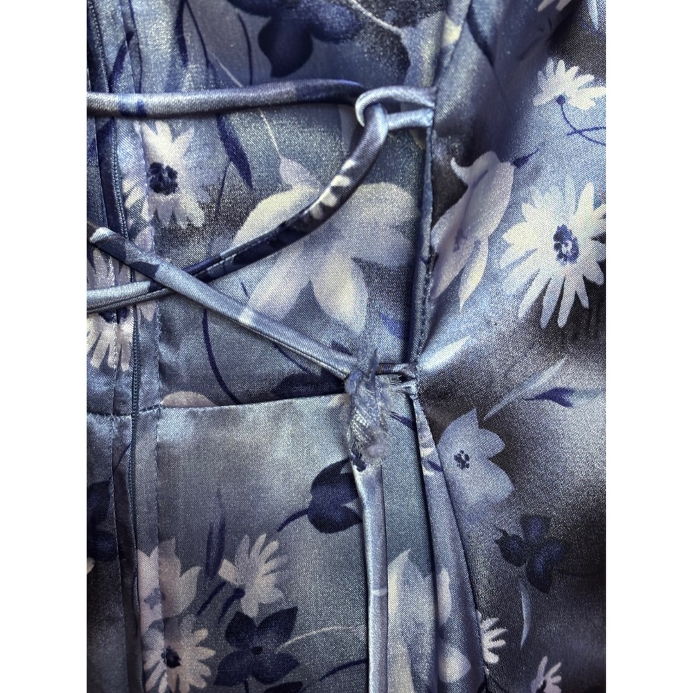 Lisa Jo Floral Print Blue Satin Lace Up Back Dress Women's Y2K 90's - Picture 6 of 8